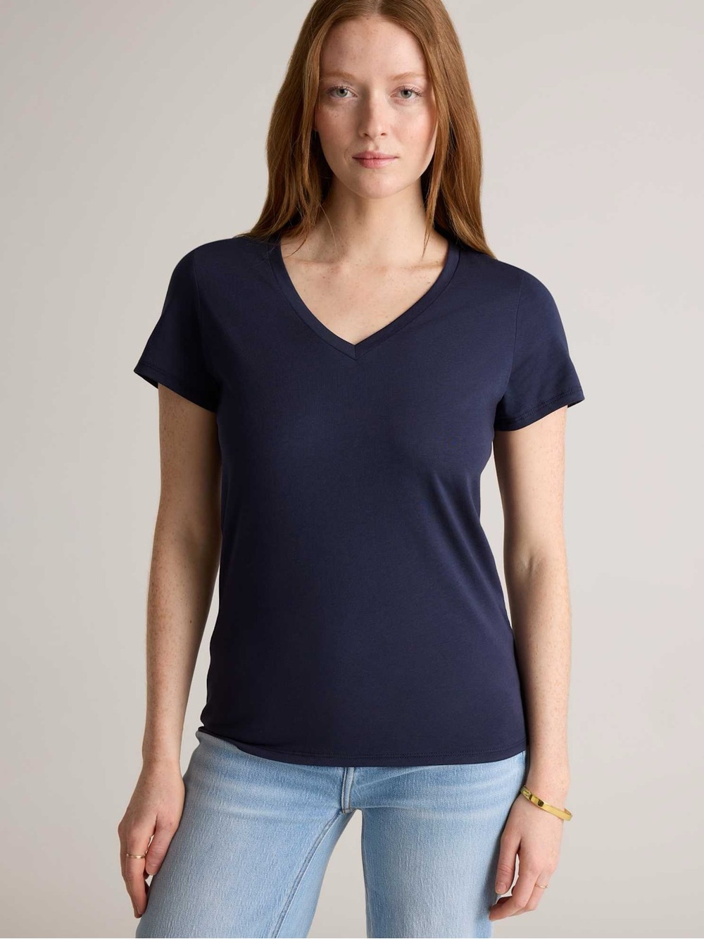 Quince Cotton Modal V-Neck Tee navy blue small